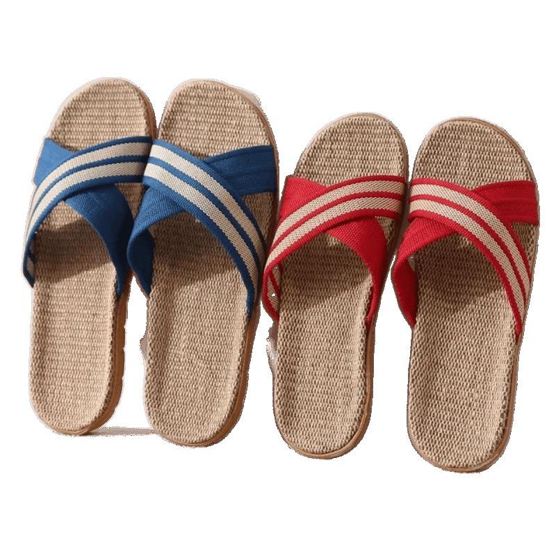 Sommer Leinen Sandalen rutschfest verschleißfest schweißabsorbierend kühl nicht-klebend Füße erfrischend Herren- und Damen Hausschuhe Kreuz Hausschuhe