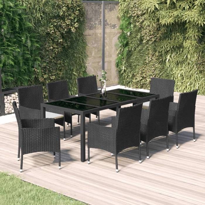 VidaXL Ensemble à manger jardin 9pcs et coussins noir résine tressée, ensemble à manger, ensemble à manger d'extérieur, 3187321