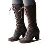 Fashion New Women's Mid Calf Boots Shoes Woman Cross Lace Up Female Suede High Heels Ladies Thick Heels Retro Shoes Plus Size tyh6
