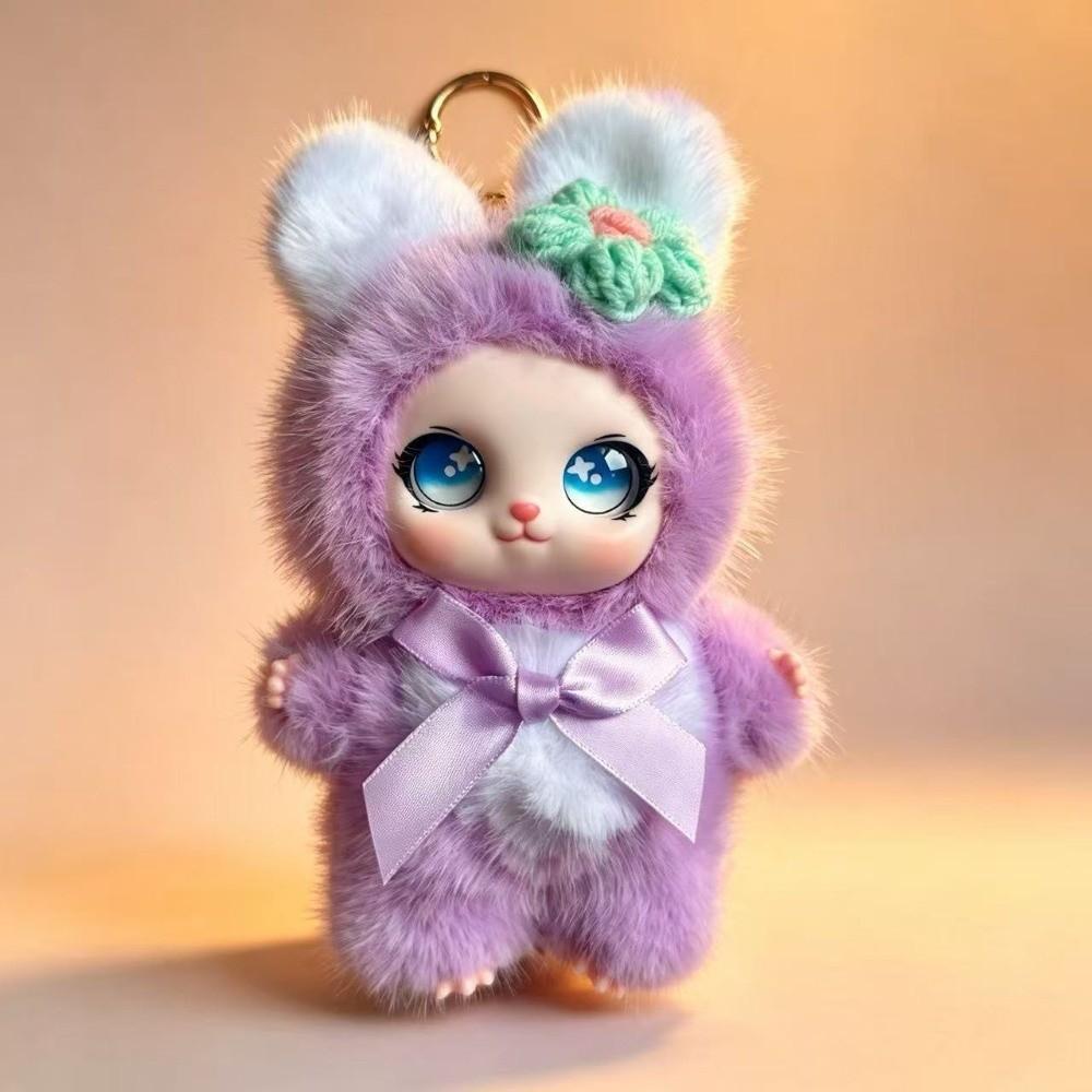 Big Ear with Flower Rabbit Plush Keychain Ornaments Bunny Plush Doll Pendant  Car Keyring