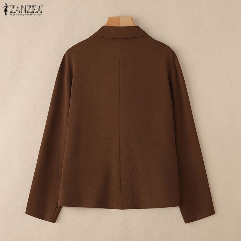ZANZEA Women Casual Notched Lapel Loose Long Sleeve Thin Cardigan Blouse