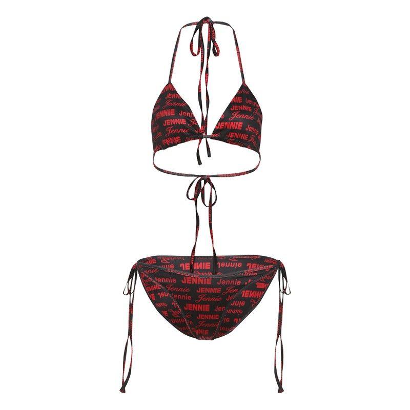 

# Sisjuly# Sexy Vacation Style Sexy Letters Print Halter Small Sling Shoelace Briefs Suit Women Red A