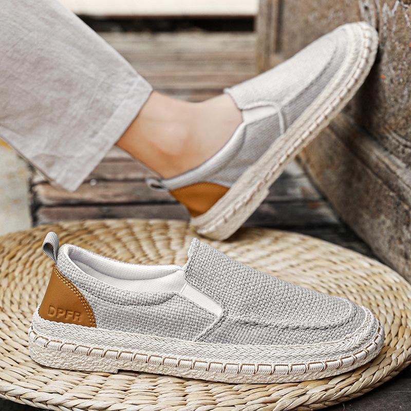 Linen shoes men's 2025 new summer breathable casual one-pedal lazy shoes thin street men's trendy shoes