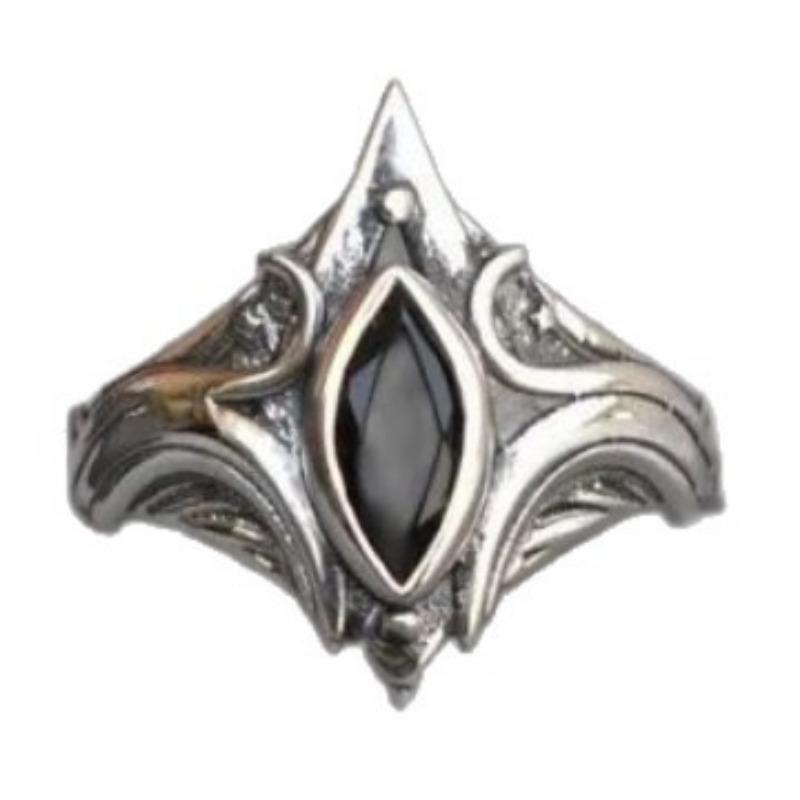 Imitation Black Gemstone Carved Ring, Retro Style Vintage Fashion Personality Trend Niche Design Finger Ring Bracelet