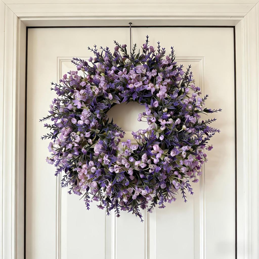 Cross-border Lavender Wreath: Spring/Summer Door & Window Floral Hanging Ornament for Outdoor & Shop Décor