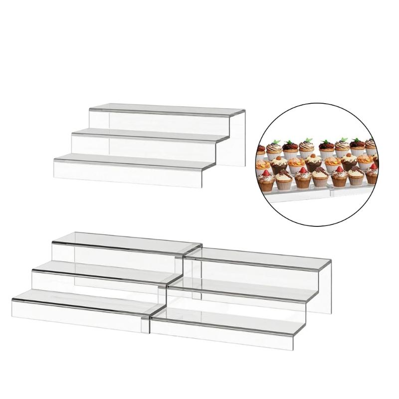 3 Step Clear Acrylic Shelf for Cans and Spice Jars, Expandable Storage Rack for Kitchen Counters, Cabinets, Cosmetics and Small Supplies