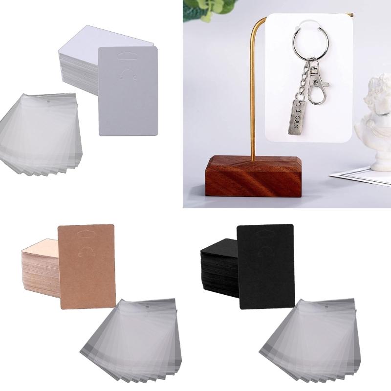 100pcs 6x9cm Keychain Packing Cards Kraft Paper Card with Bags for Keychain Display Cardboard Keyring Retail Prices Tags
