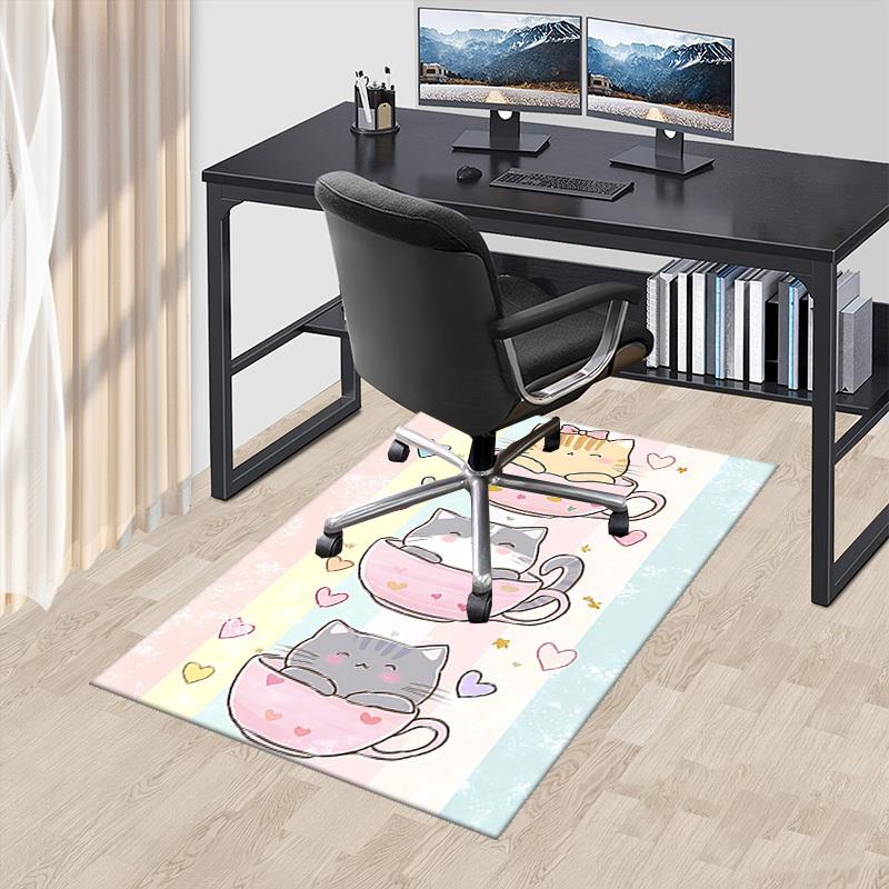 

1pc Cute Cat in Teacup Chair Mat - Pastel Hearts Office Desk Pad, Non-Slip Rug for Home Decor, Suitable for All Seasons, Perfect Gift Idea.P051 60cm by 90cm