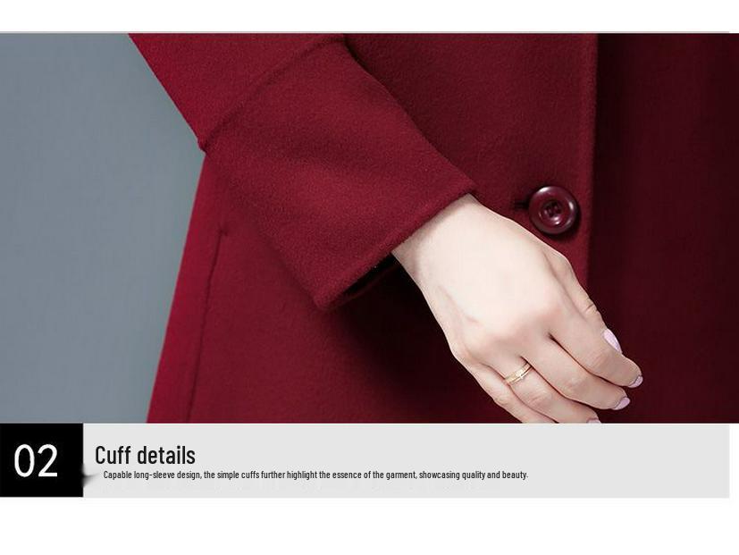 Jujube Red Double-Sided Wool Blend Coat - Women's Mid-Length Slim Fit for Autumn and Winter