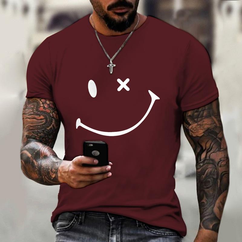 Plus Size FUGUIS Nieuw Zomers Heren Casual Korte Mouwen Digitale Print 3D Smiley Gezicht Gepersonaliseerd Creatief Korte Mouwen T-shirt XL