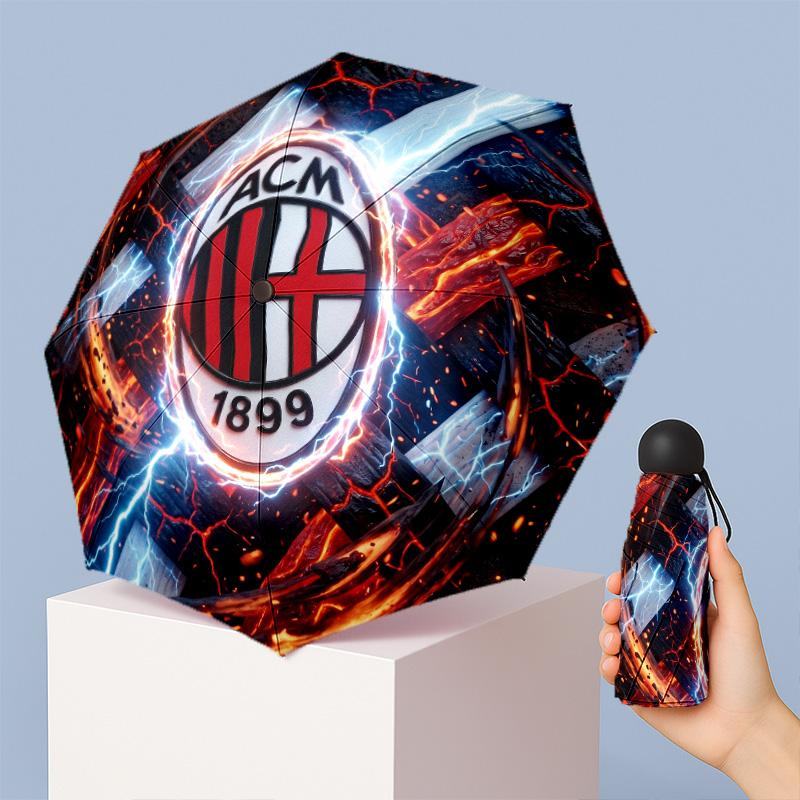 AC Milan Pattern Printed Mini 5 Folds 8 Ribs Compact Umbrella Windproof Waterproof Lightweight Portable Folding