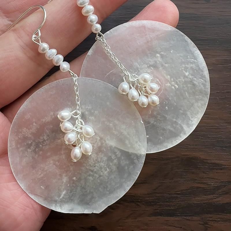 

диск смола жемчужная подвеска серьги персонализированные высококлассные ушные крючки нишевые простые темпераментные серьги женские