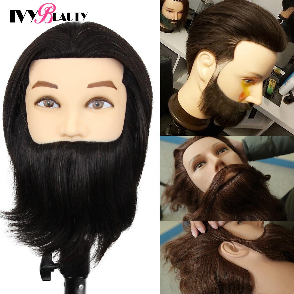 100% Human Hair Mannequin Head Male Barber Hairdresser Manikin Head Training Doll Head For Beauty Hairdresser Practice CuttIing