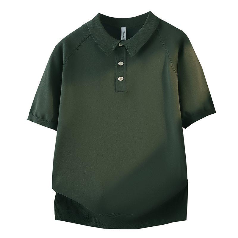 Summer 2026 Men's Italian Knit Polo Shirt - Retro Solid Color Lapel Short Sleeve