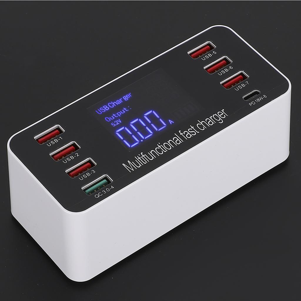 Estación de Carga Inteligente de 8 Puertos Pantalla LED Digital QC3.0 PD 60W