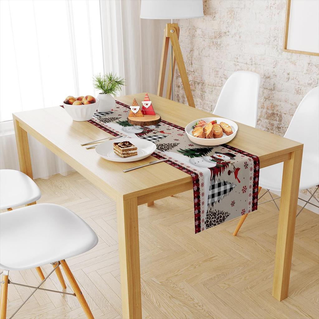 Cross-Border Christmas Linen-Textured Table Runner - Long Rectangular Holiday Dining Decoration