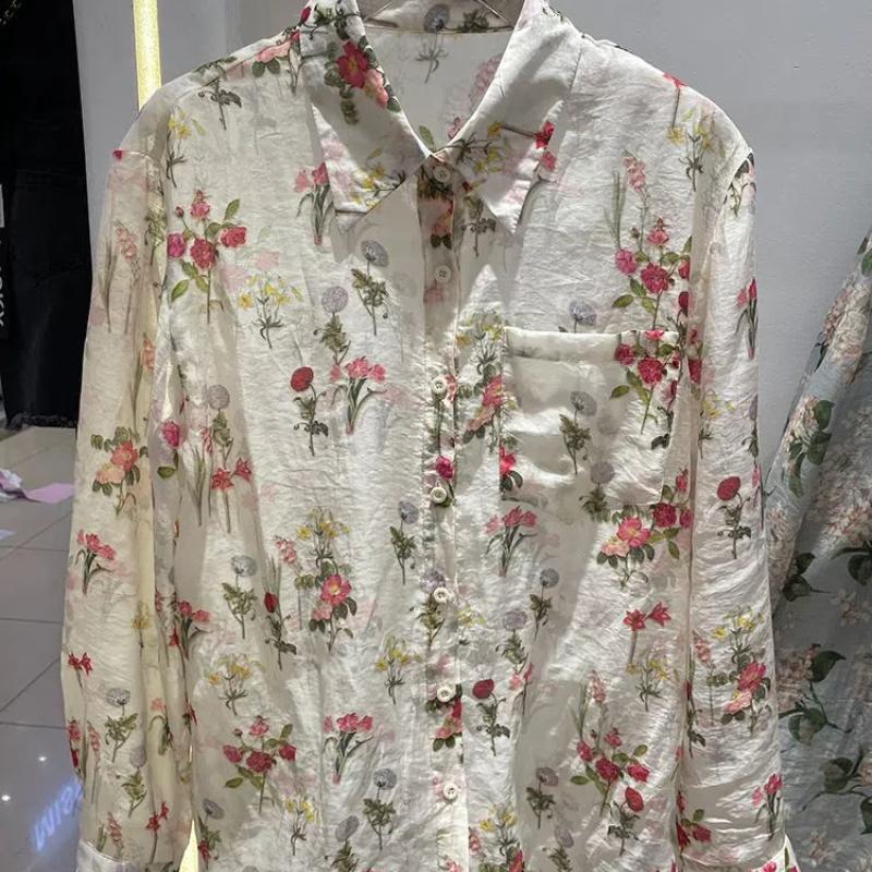 

Европейская Ретро Цветочная Рубашка Женская Весна Новый Дизайн Нишевая Свободная Приталенная Блузка с Длинным Рукавом Рубашки XXL слоновая кость