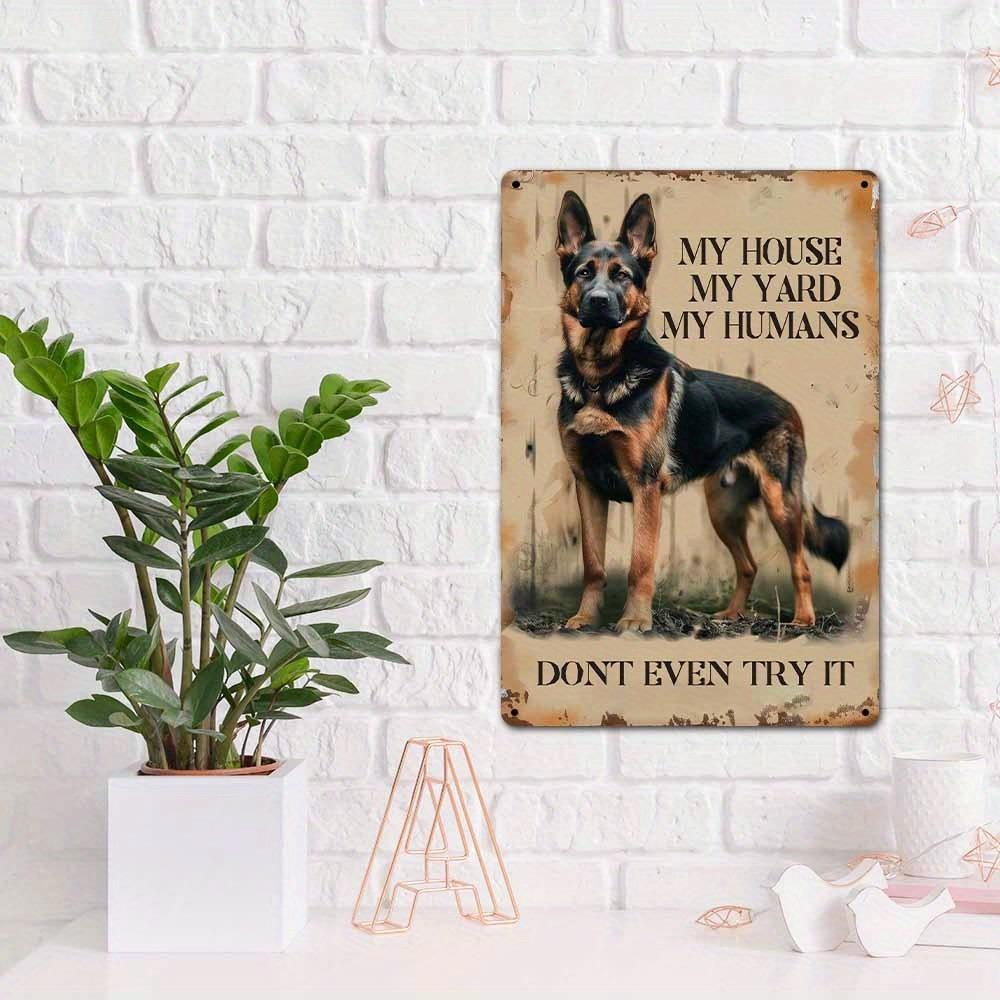 Rustic German Shepherd Guard Sign - 8x12in Aluminum, Yard Home Man Cave Decor, Pet Lover Gift