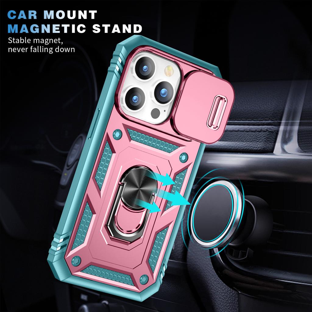 Applicable to iPhone16 military window push three-in-one mobile phone case Apple 15 ring car magnetic anti-drop protective case