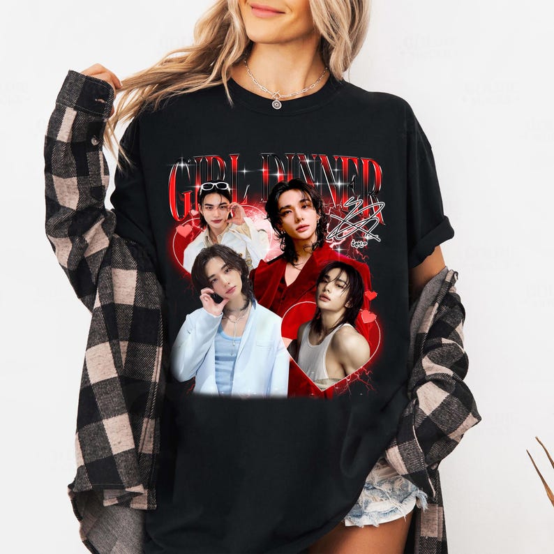 

Футболка Hyunjin Stray Kids Girl Dinner , Винтажная футболка в стиле Homage для фанатов, Мужская и Женская, Хип-хоп, Уличная одежда, Оверсайз футболка, Короткий рукав, Повседневная одежда 4XL