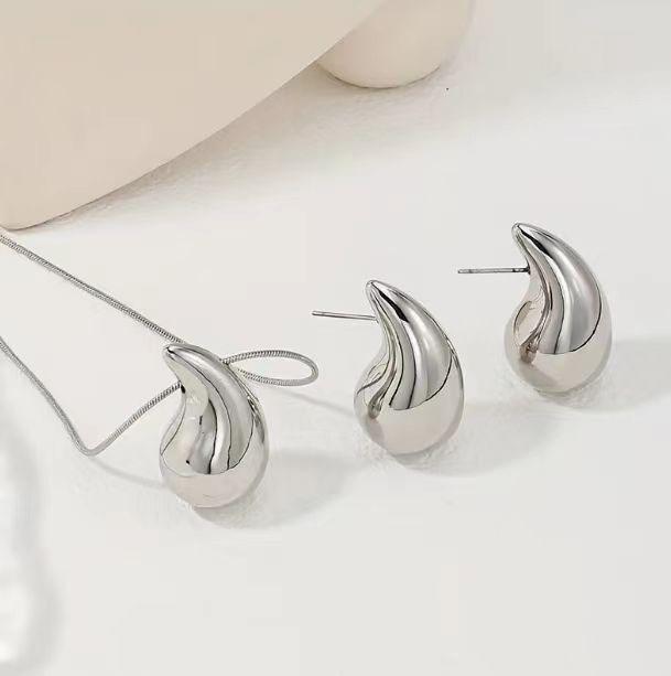 Fashionable Teardrop-shaped Personalized Earrings, Pendant Necklace, Teardrop-shaped Smooth Jewelry Earring And Necklace Set