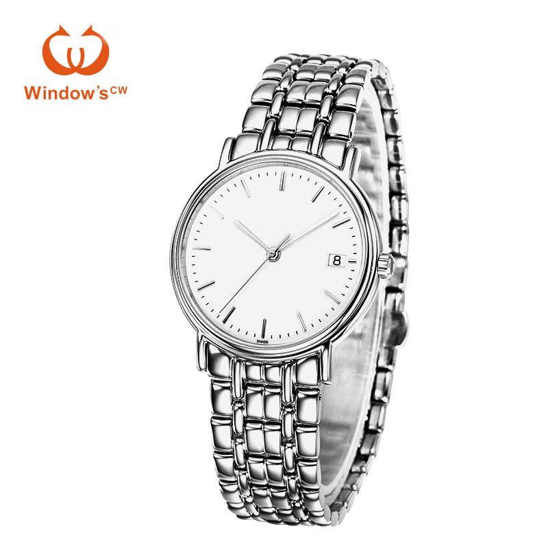 

Ультратонкие кварцевые мужские часы из нержавеющей стали с календарем и студенческим браслетом белый