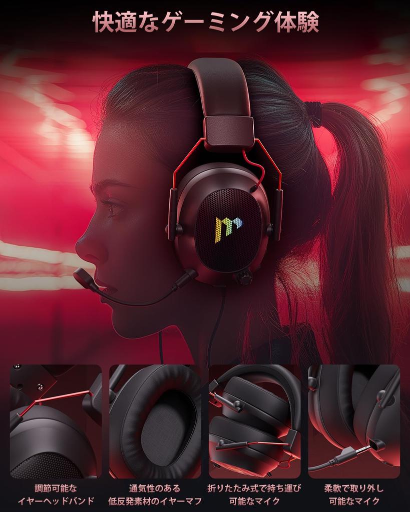 Mytrix Gaming Headset for Headphones with Gaming Detachable Compatible with and Stereo Gaming Headphones with RGB LED Gift PS5, Microphone,
