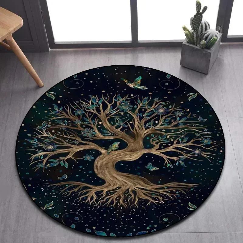 Viking Valknut Yggdrasil Tree of Life Round Area Rug,Carpet Rug for Living Room Bedroom Sofa Playroom Decor,Non-slip Floor Mat