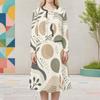 Women Plus Size Two Piece Dress Set Round Neck Long Sleeve Printed Cropped Cardigan Sleeveless Midi Dress