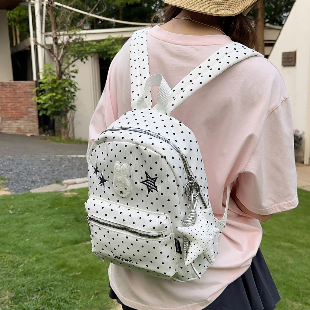 Schoolbag New Cute Polka Dot Rabbit Backpack Junior High School Student Campus Schoolbag Commuting Light Versatile Backpack