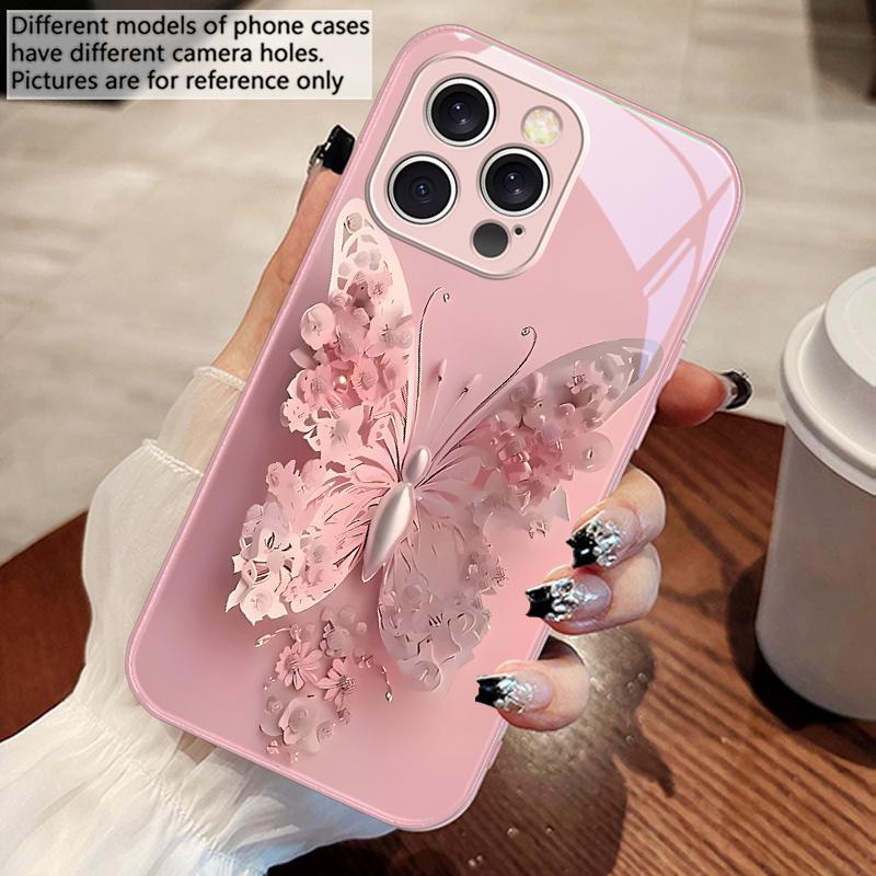 

Зелена Квітка Метелик Для iPhone 16 E 15 14 13 Plus 12 mini 11 Pro Max XR Xs Max X 7 8 6 6S 2022 Загартоване Скло Чохол для Телефону iPhone 15 Pro Max