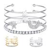 4Pcs/set Adjustable Cuff Bracelet Layered Moon Stars Bangle Bracelet Women Crystal Wristband