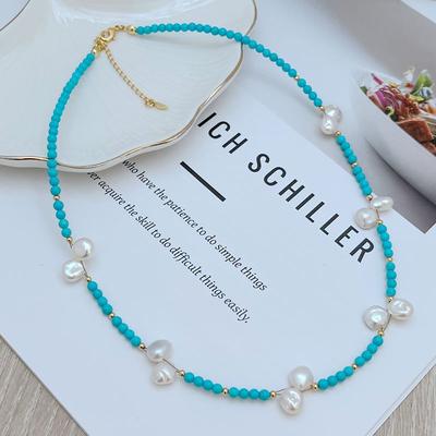 Neue Chinoiserie-Retro-Halskette mit natürlichem Türkis, Süßwasserperlen, Xiaomi-Perlen, Perlen-Schlüsselbein-Kette