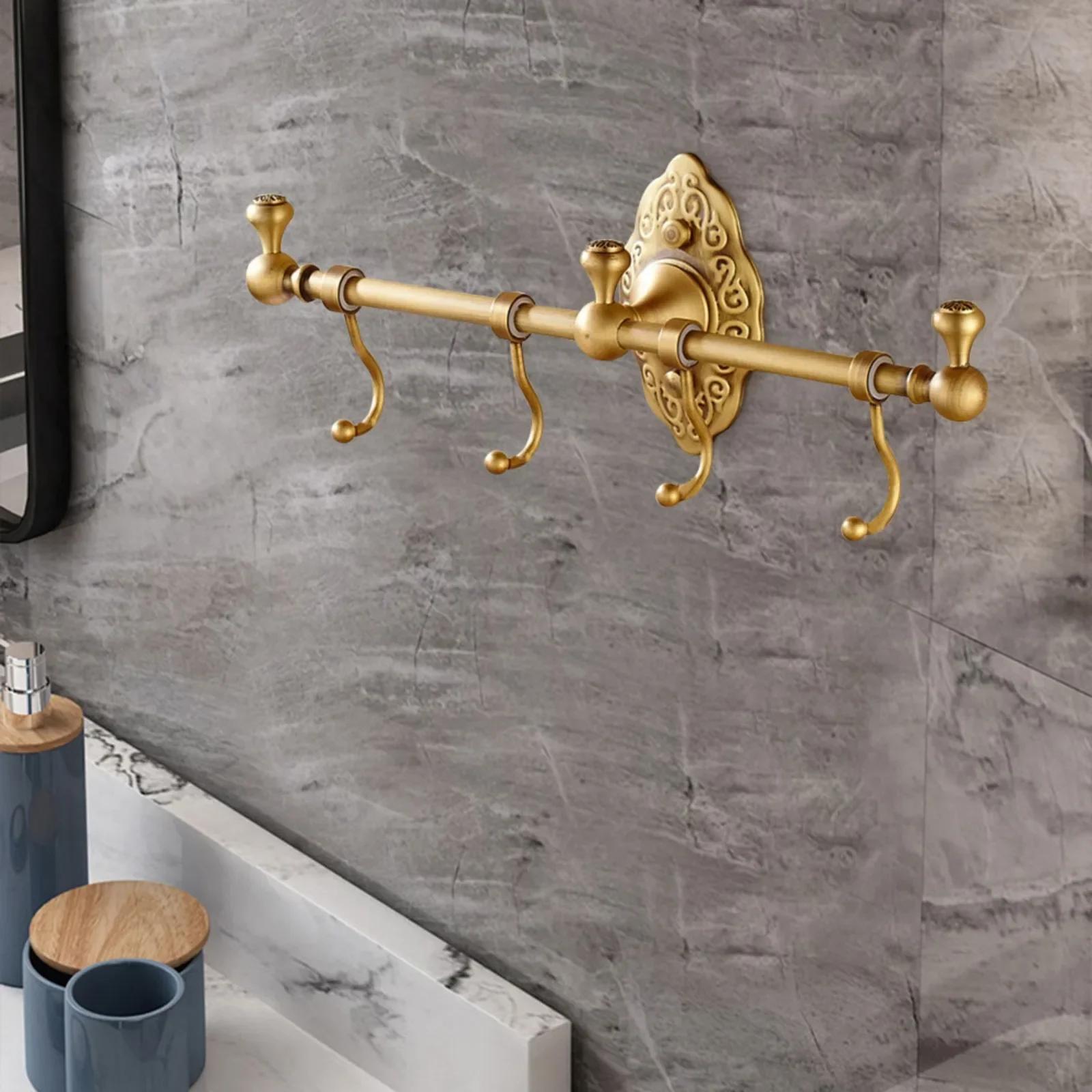 

Bymaocar Perforated Wall Mounted Towel Rack with 4 Hooks, Single-layer Brass Towel Storage Rack 14.17*2.95in, Kitchen Towel Bar золотий