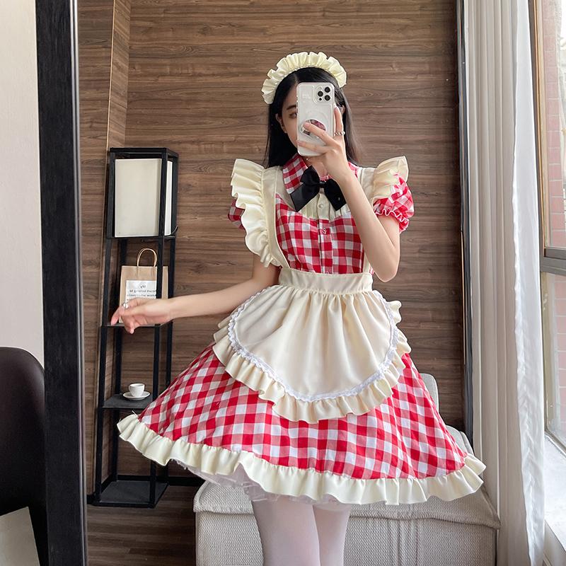Japanese Cute Style Lolita Maid Dress Sexy Cosplay Maid Uniform Dress Black And Red Plus Size