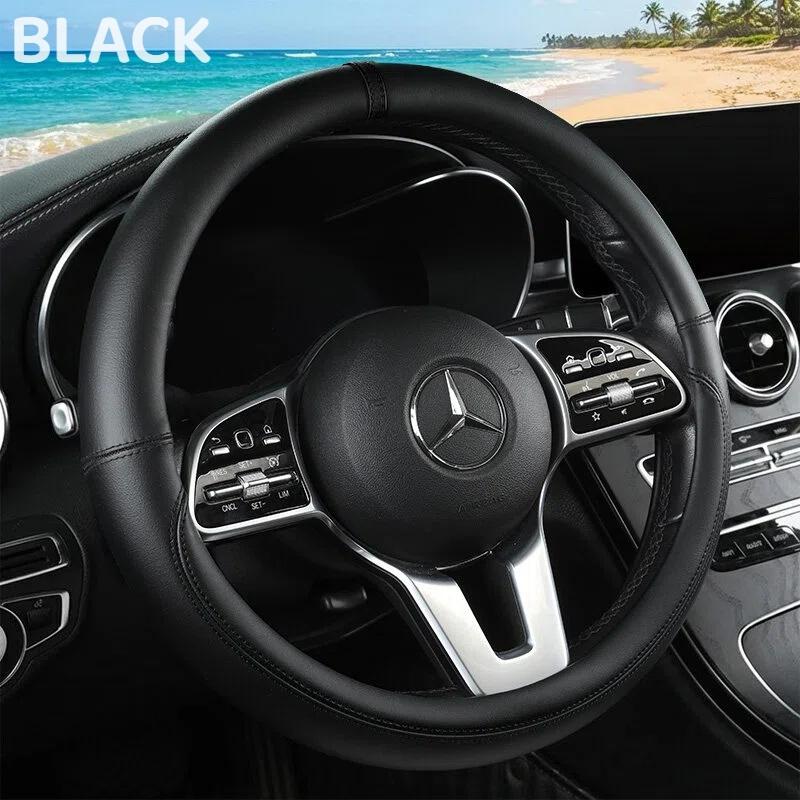 Napa Leather Steering Wheel Cover Non-Slip Inside, Universal 15 Inch for Car, All Season & Wear-Resistant