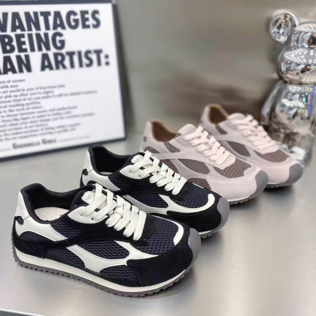 2025 Early Autumn New Leather Mesh Platform Dad Shoes Women's Versatile Casual Sports Shoes Breathable Mesh Shoes