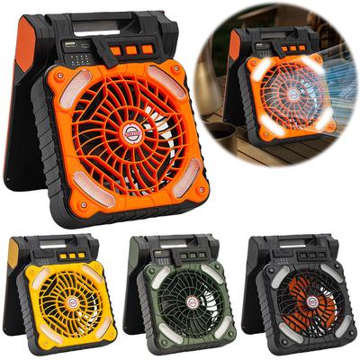 Solar Portable Electric Fan with LED Light 5200mAh Solar Outdoor Tent Fan 4 Wind Speeds Solar Powered Camping Fan for Emergency