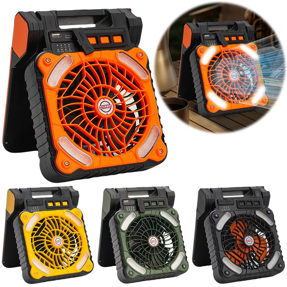 Solar Portable Electric Fan with LED Light 5200mAh Solar Outdoor Tent Fan 4 Wind Speeds Solar Powered Camping Fan for Emergency
