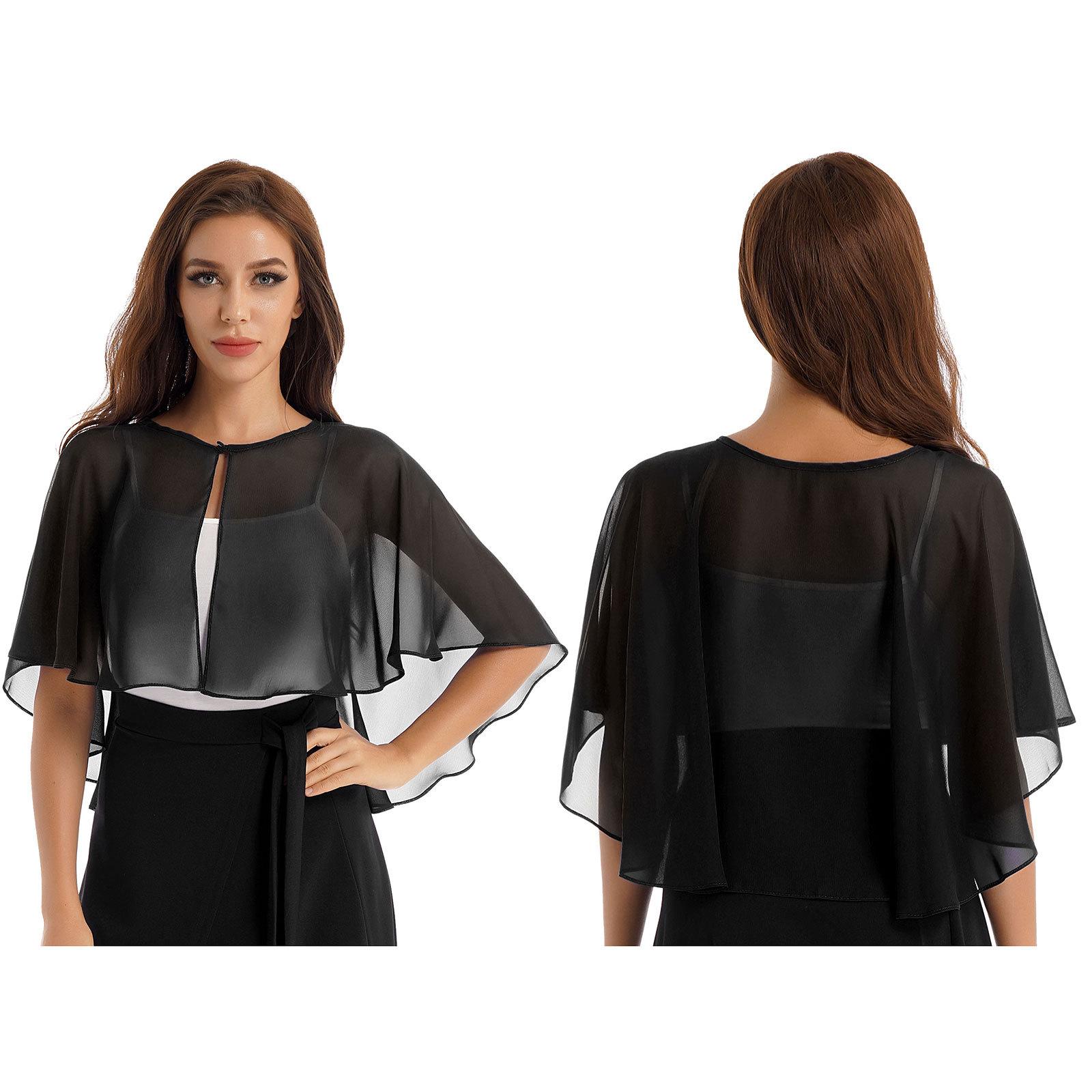 

Жіночі прозорі накидки, шалі з одним ґудзиком, шифонові накидки, накладки для весільної вечірки One Size чорний