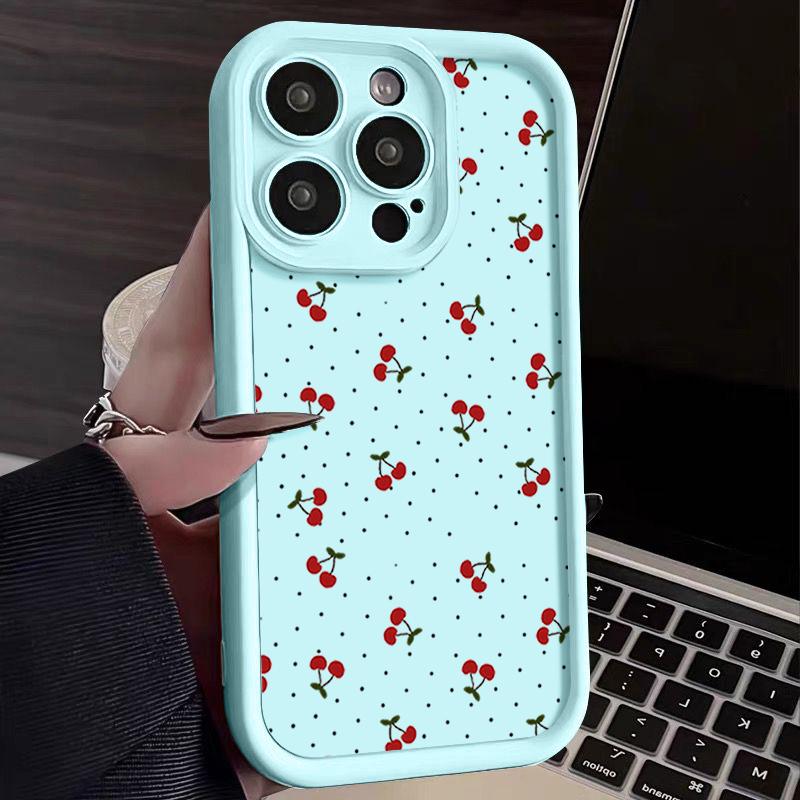Little Cherry Pattern TPU Soft Matte Phone Case For iPhone 16 Pro Max 15 Pro 14 13 12 11 XR XS Shockproof Lens Protection Bumper Cover