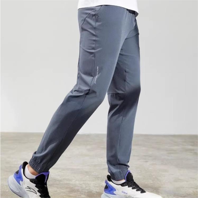 Anta Solid Color Slim Fit Logo Print Straight Leg Casual Pants Men Bottoms Gray 952227512-1