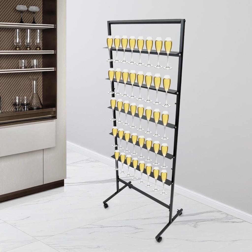 5-Tier Rotating Champagne Tower Display Stand, Sturdy Steel Frame & Smooth Swivel Casters, Easy Assembly Space-Saving Bar Decor