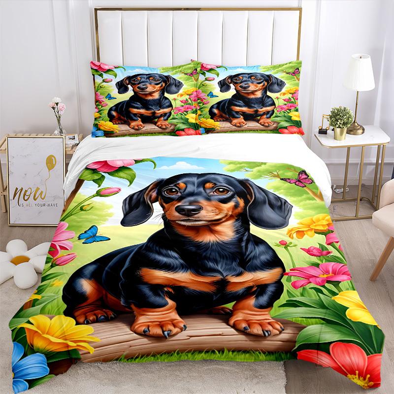 3pcs Dachshund Duvet Cover Set - Machine Washable, Includes 1 Cover and 2 Pillowcases, No Core Included Yy251013006