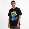 Christmas Themed Blue Cat Print Top Casual Crewneck Tee For Adults And Kids Festive Cute Shirt Pure cotton T-shirt