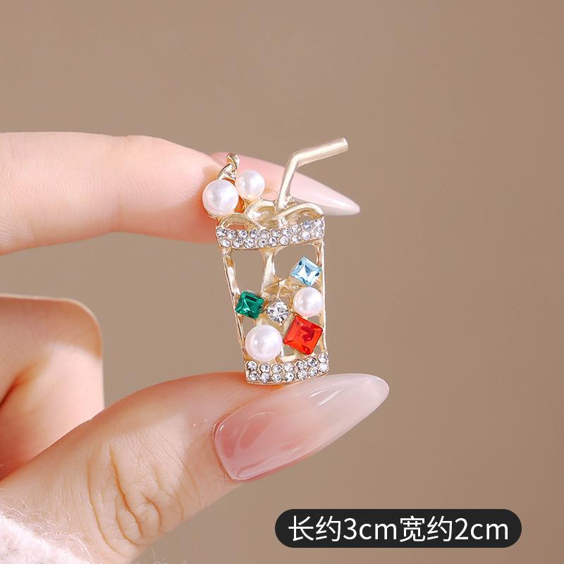 Anti-light Pin, Golden Cute Milk Tea Cup Brooch, High-end Women's Suit Pin, Clothes Accessories, Accessories, Straw Cup
