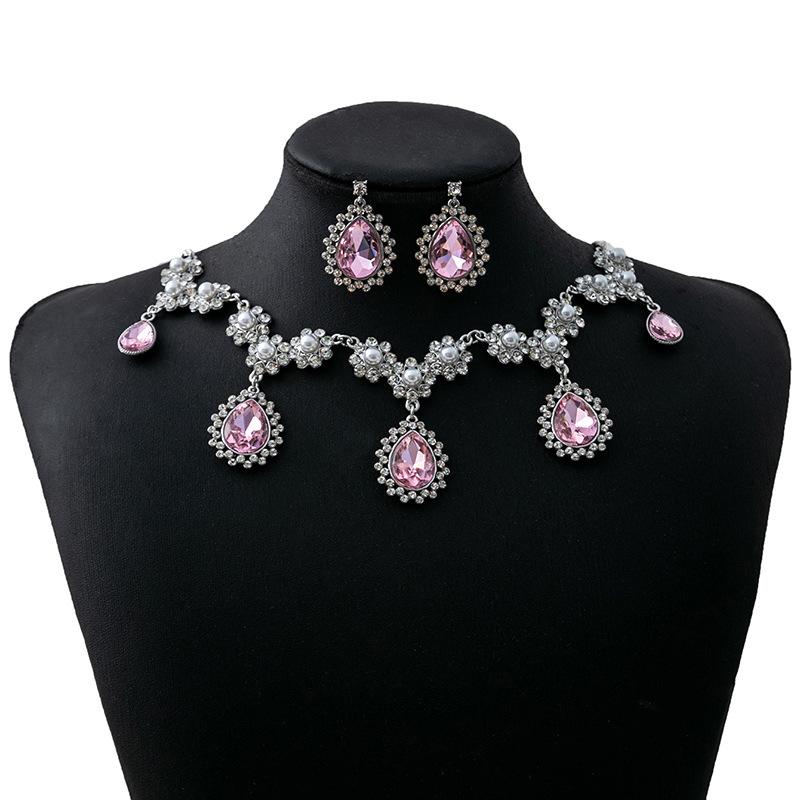 Luxury Atmospheric Water Drop Jewelry Set, Geometric Round Pearl Earrings, Elegant Flower Necklace For Women