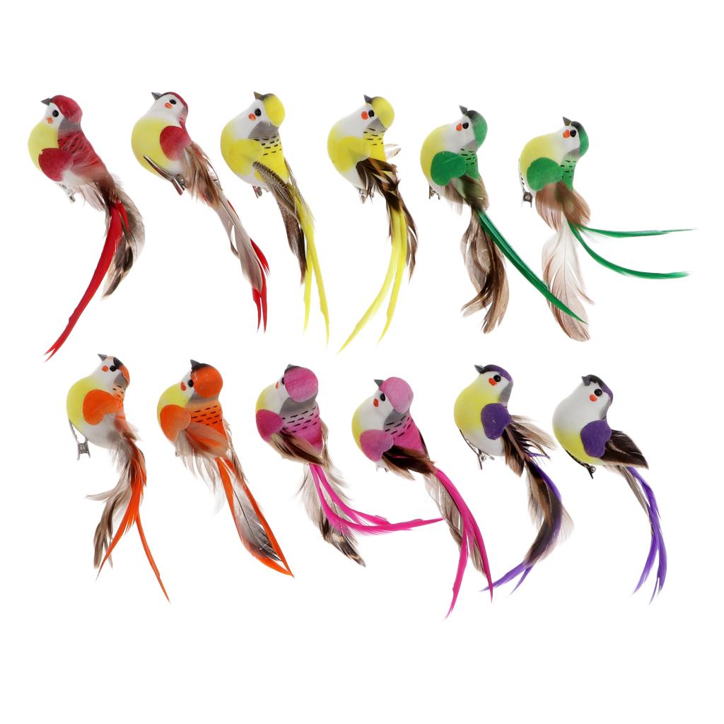 12Pcs Cute Artificial Feather Robin Birds Christmas Decorations