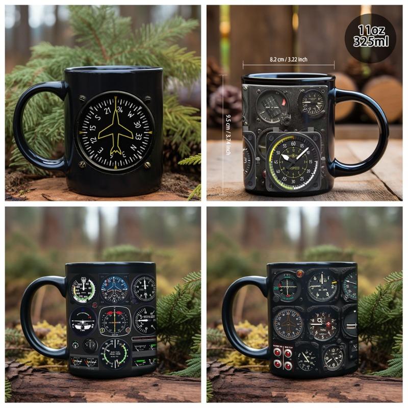 Aircraft Instrument Panel Pattern Coffee Ceramic Mug Airplane Enthusiast Birthday Gift Boys Water Cup Funny Mug