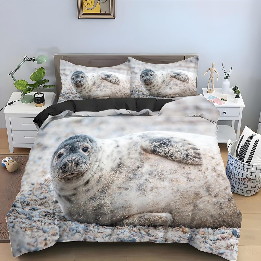 Seal Duvet Cover Set For Kids Boys Girls Queen Quilt Covers Lightweight Down Room Decor 2 Pillowcases 1 Duvet Cover No Comforter